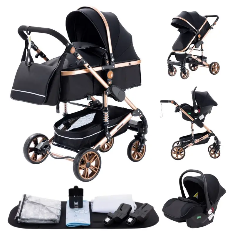 3-in-1 Babywandelwagen met autostoeltje en slaapmandje, lichtgewicht kinderwagen, multifunctionele babybuggy, compacte vouwwagen - afbeelding 1