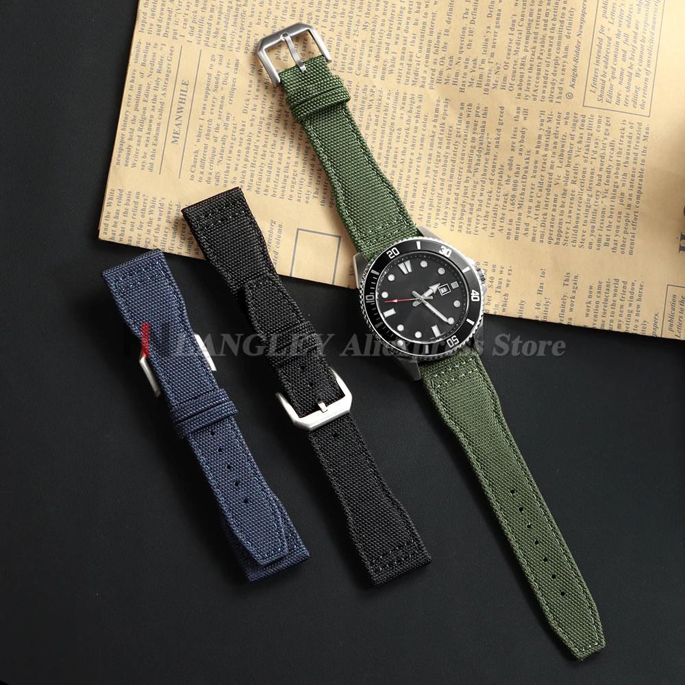 IWCパイロット用ナイロンキャンバス時計ストラップ 20mm 21mm 22mm グリーン ブラック スポーツウォッチバンド 牛革リストバンド メンズ レディース ブレスレット