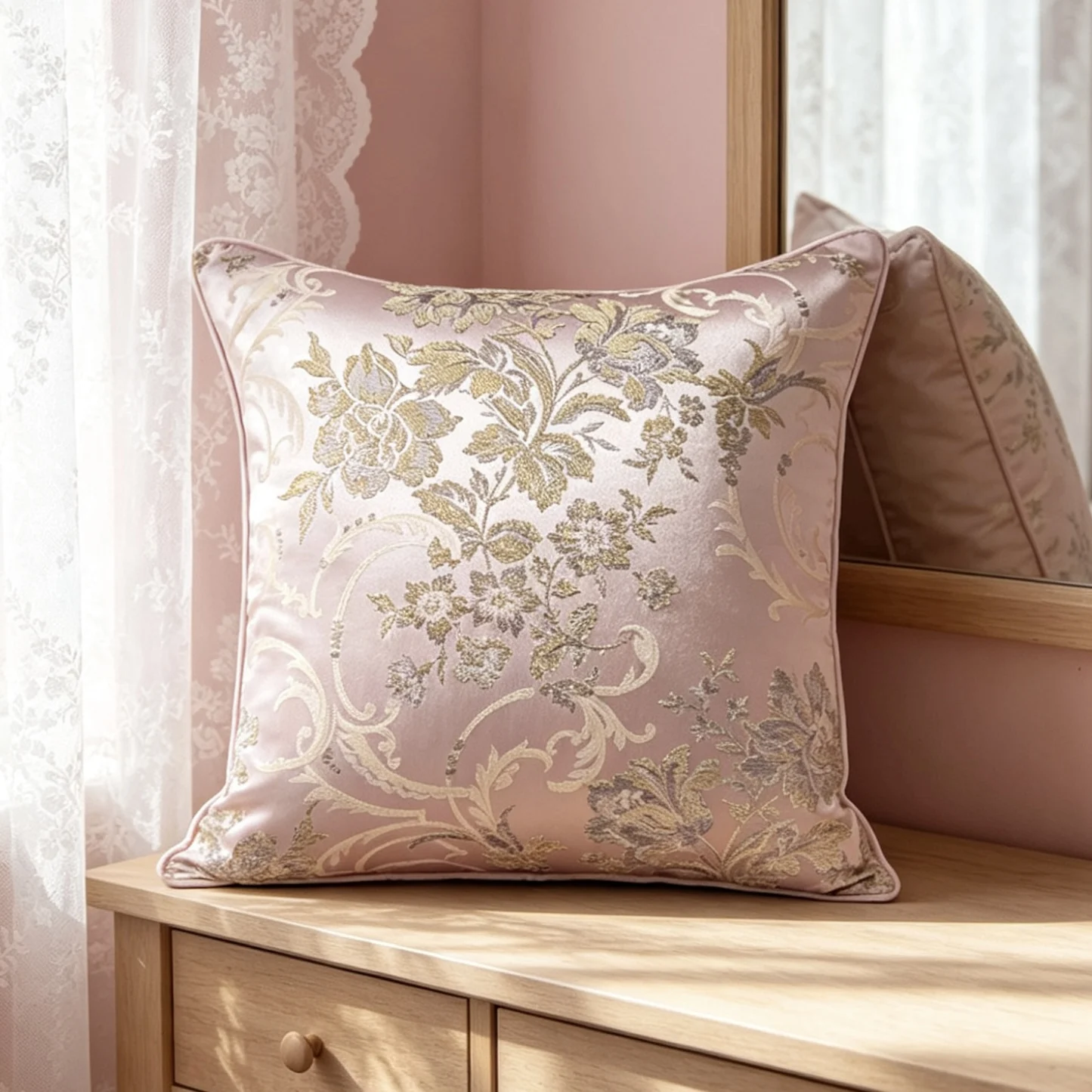 Luxurious Jacquard Woven Pink Floral Throw Pillow Case 45x45cm Chair Girls' Bedroom Bedding Cushion Covers 45x45cm 1 Pc Pack