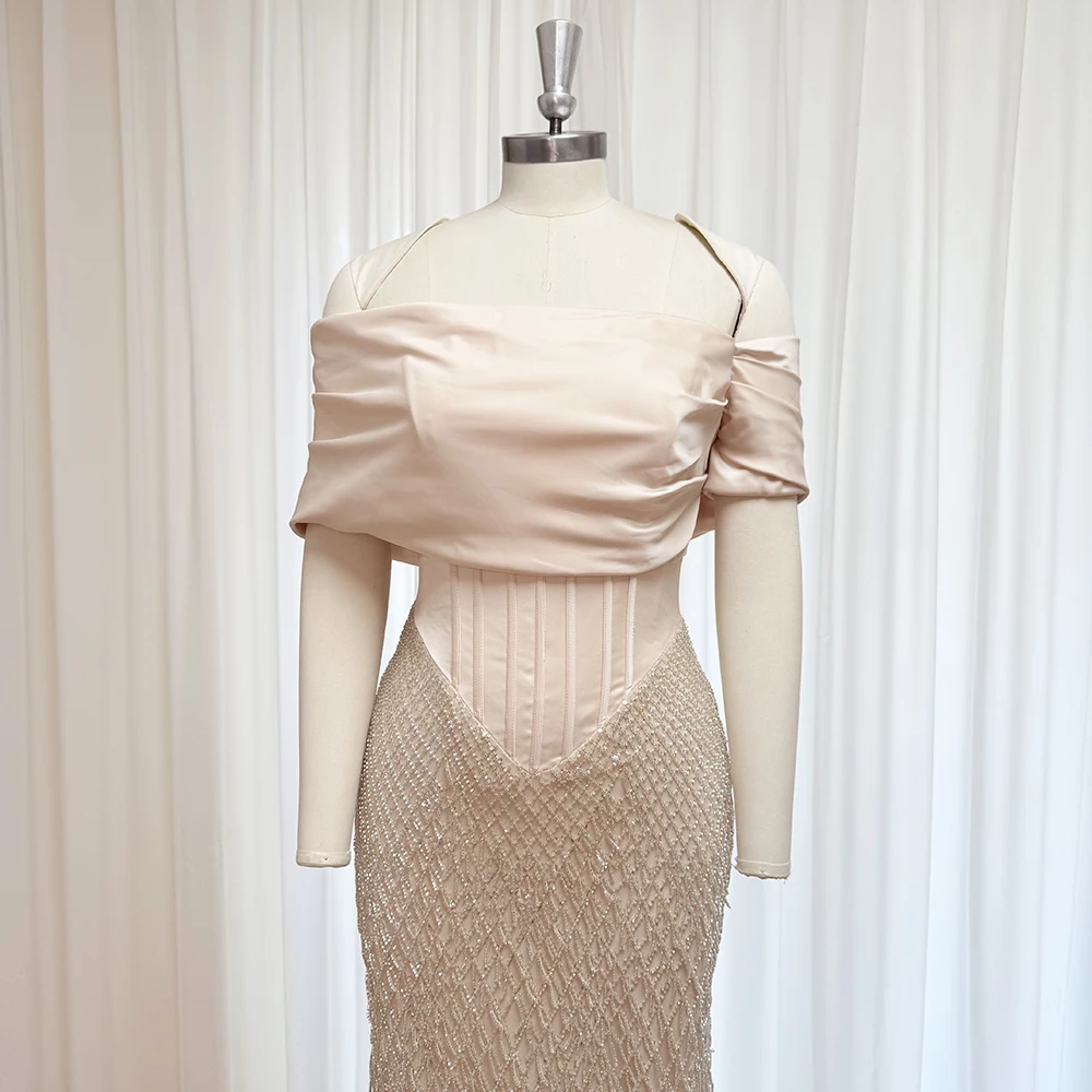 فستان سهرة أنيق عاري مكشوف الكتفين حورية البحر فاخر مطرز طويل رسمي للحفلات الراقصة وحفلات الزفاف للنساء مخصص 2025