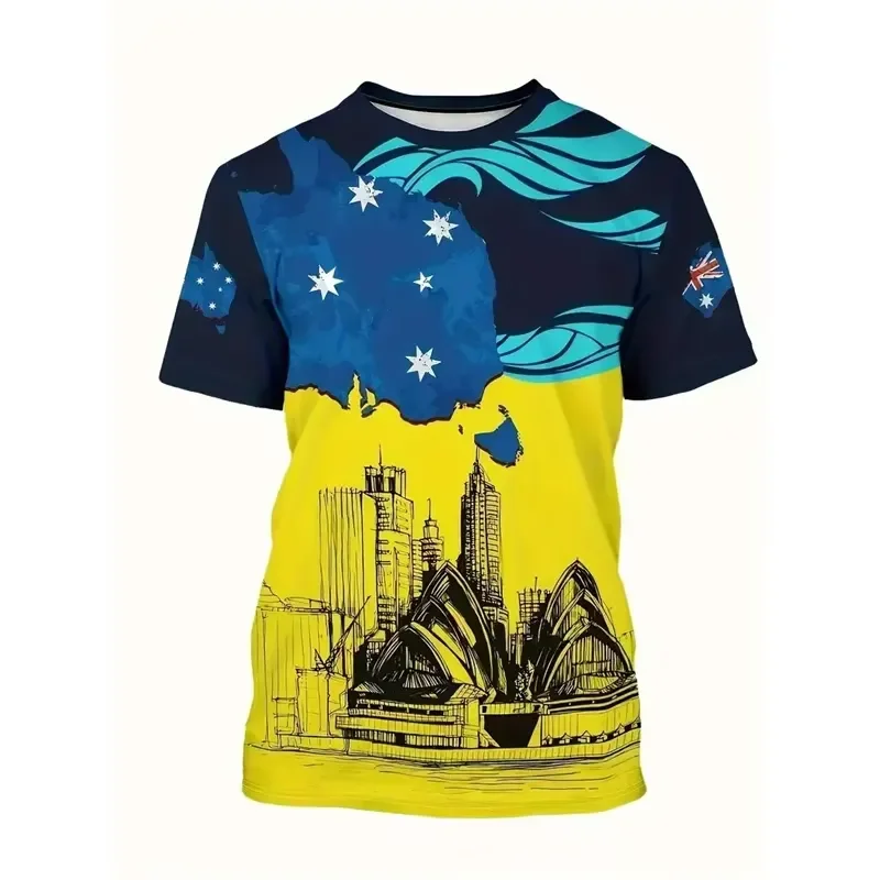 Australia Flag 3D Printed T Shirt Men Sydney Opera House Graphic Tee Oversized Short Sleeve Loose Sports Tops Casual Summer