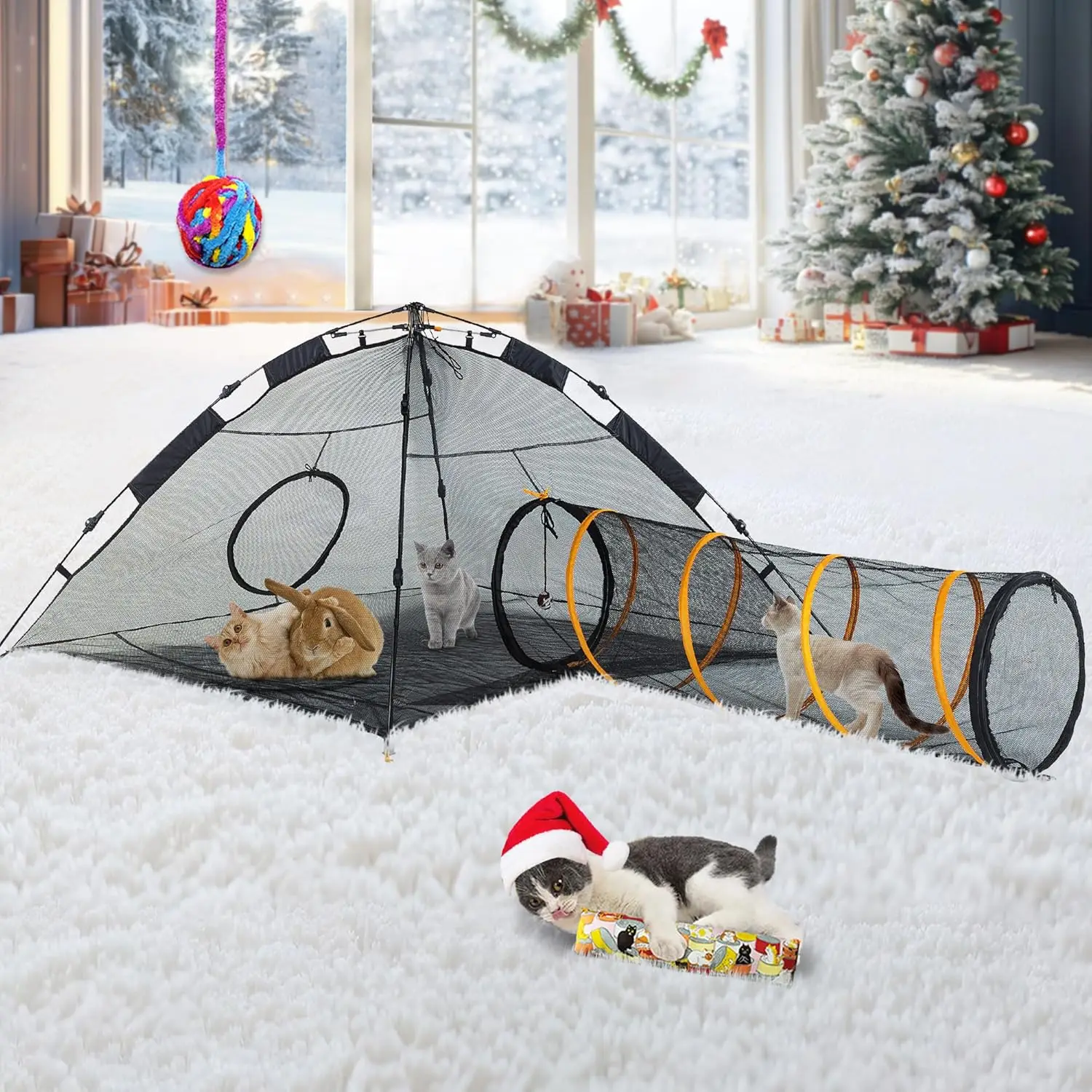 

Large Portable Cat Tent with Tunnel for Indoor Outdoor Play - Perfect for Cats Rabbits Small Animals
