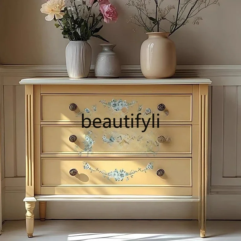 yj57 light luxury porch cabinet, ultra-thin solid wood painted chest cabinet, facing the door at home, drawer decorative cabinet