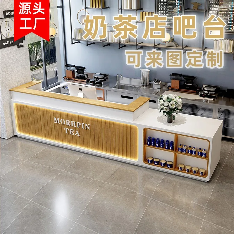 Cafe milk tea shop bar checkout page cold drink cafe baked fruit solid wood counter table restaurant water bar
