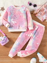 Women's autumn fashion children's set 2-piece set 2-8Y star shaped suede round neck long sleeved top+suede pants - comfortable