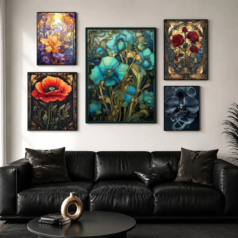 Art Nouveau Black Roses Poster Perfect Sticker Self Adhesive for Office Home Theater Wall Art Decor Fancy Gift