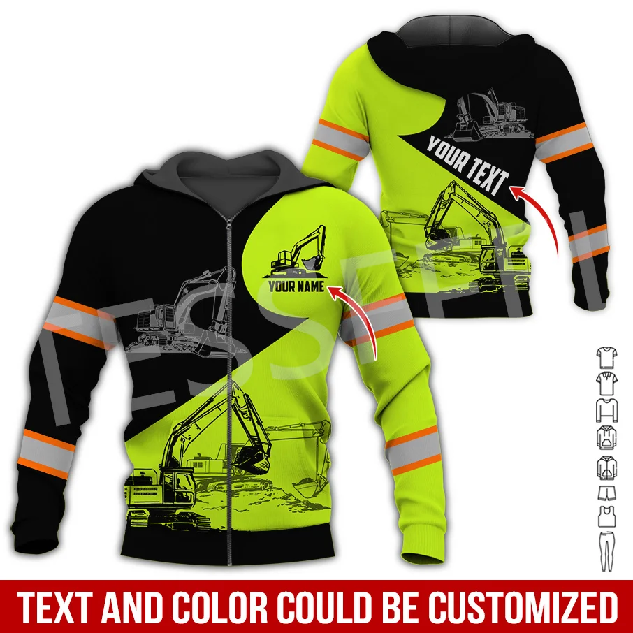 Sudadera con capucha con nombre personalizado, ropa de calle con estampado 3D de grúa, equipo pesado, operador, excavadora, Harajuku, chaqueta