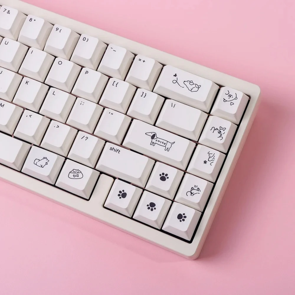 

133 Key PBT Puppy Key Cap Cherry MOA Key Cap Set Cute Pet Simple Small Letters for MX ISO Layout Mechanical Keyboard