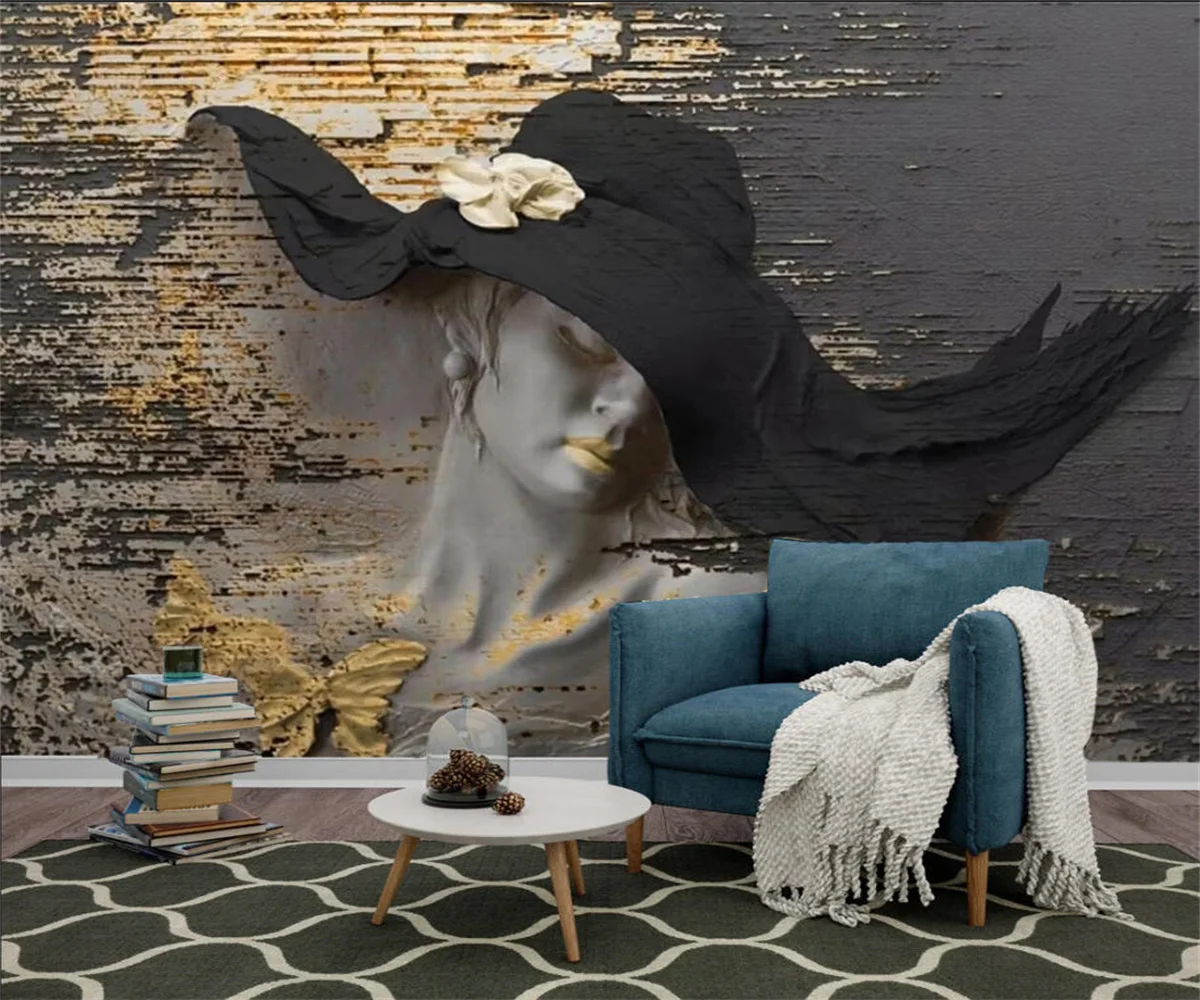 Customized Size Wallpaper Personalized Relief Gypsum Figure Art Mural Home Decoration Stereoscopic Decoration Painting 3d murals