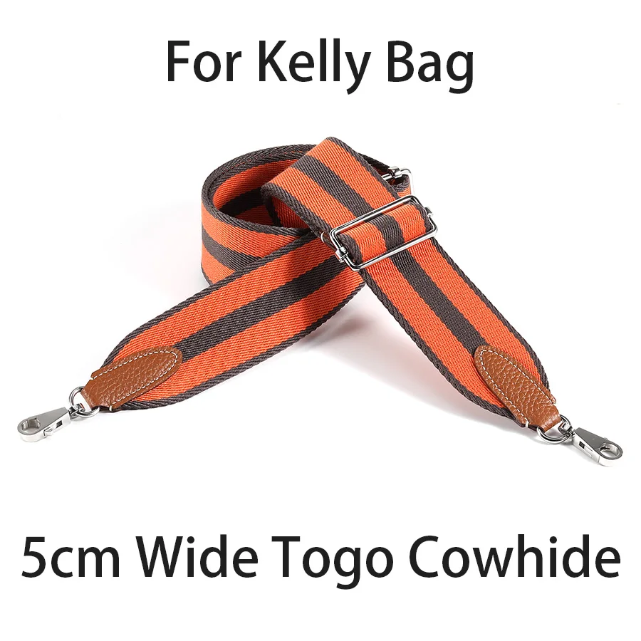 حزام قماش مخطط برتقالي بعرض 5 سم، حزام كتف قابل للتعديل من جلد البقر توغو، مناسب لإكسسوارات حقيبة كيلي DIY #1
