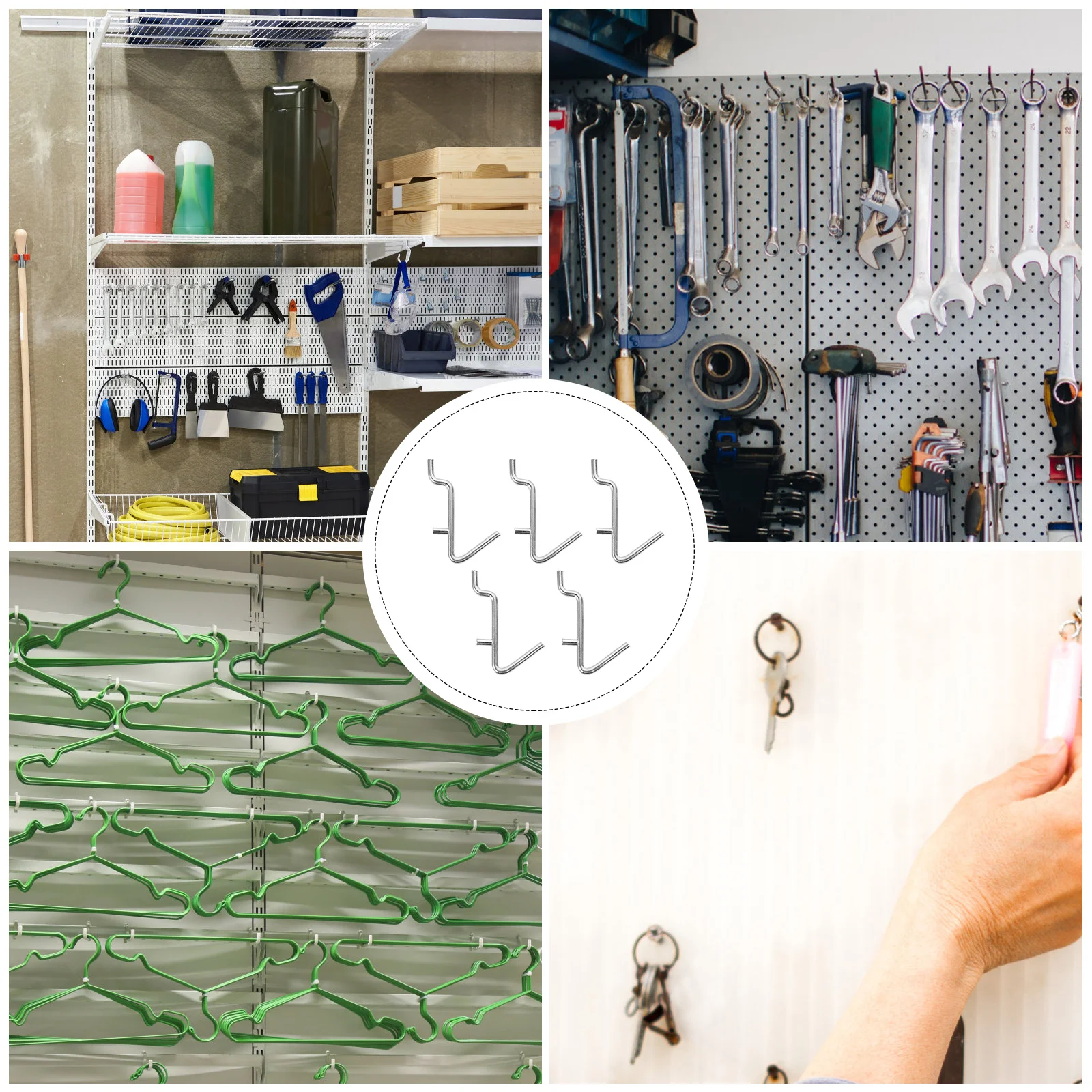 5 Pcs Stainless Steel Pegboard Hooks Display Rack Hangers Perforated Wall Peg Hooks Interior Accessories Rear Rack ganizers