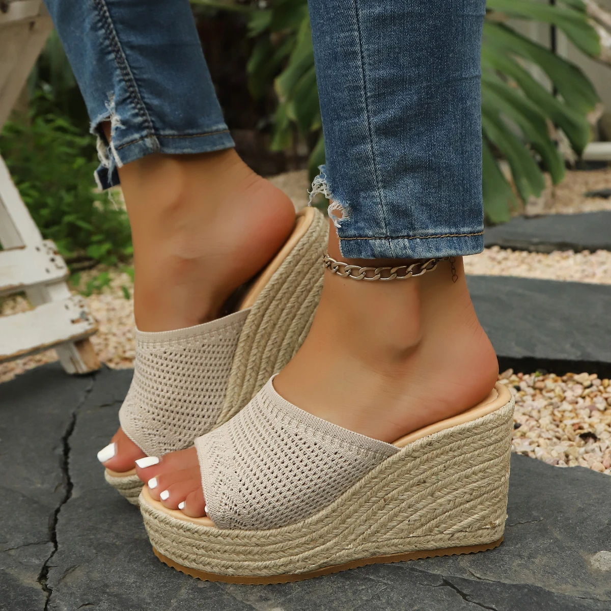 Summer Women Sandals High-Heeled Platforms Slides Women Peep-Toe Shoes Woman Casual Wedges for Women 2026 New High Sandals