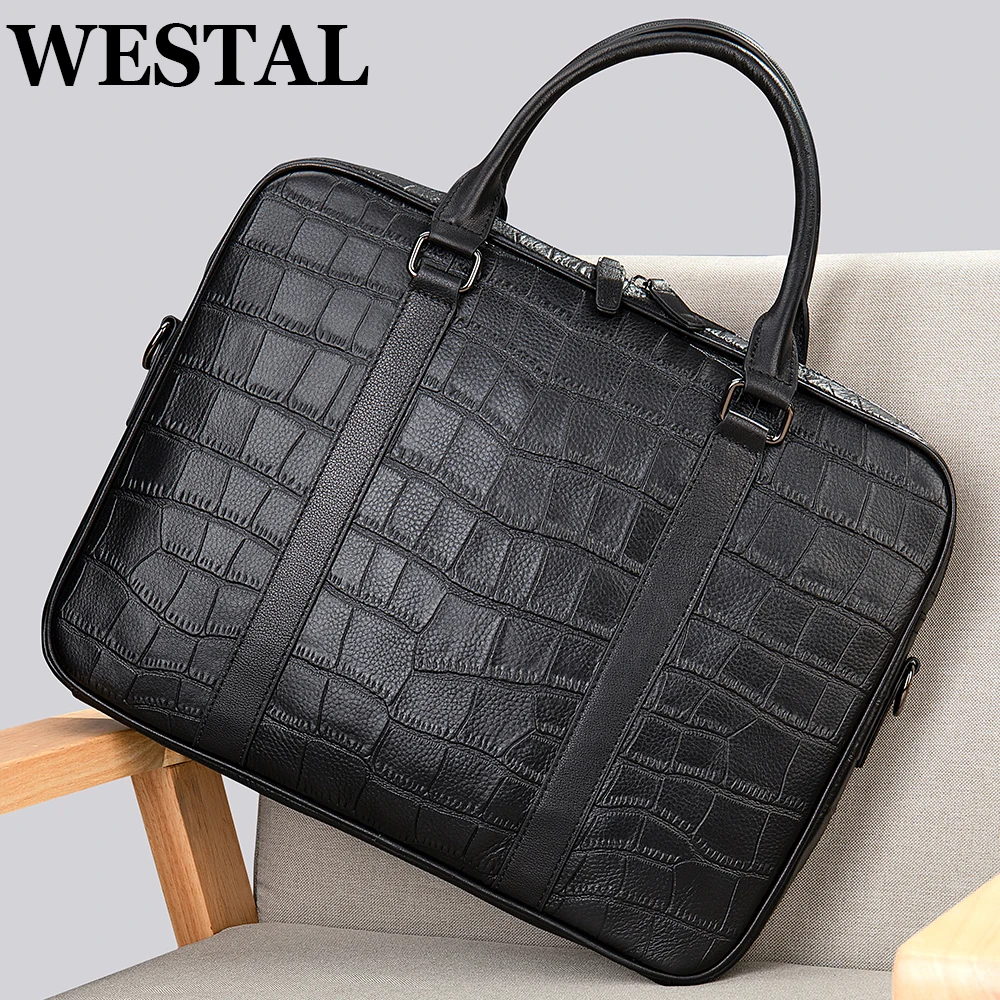 Westal Croco Design Lederen Aktetassen 15 ''Laptoptassen Heren Executive Aktetas Portafolio Business Heren Tassen Voor Documenten