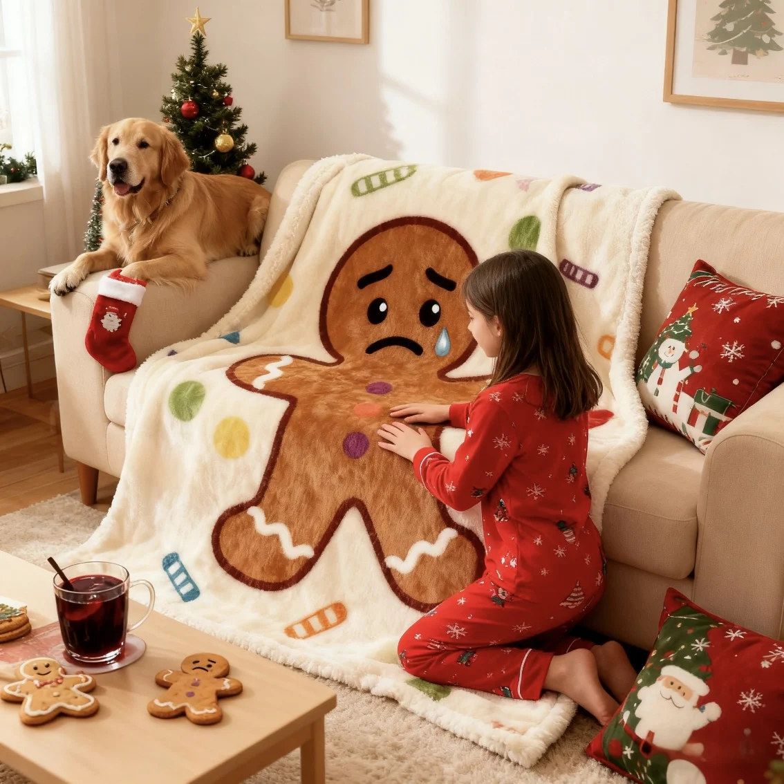 

Funny Gingerbread Man Christmas Flannel Blanket Soft Cozy for Bedroom Living Room Holiday Decor Machine Washable Camping Blanket