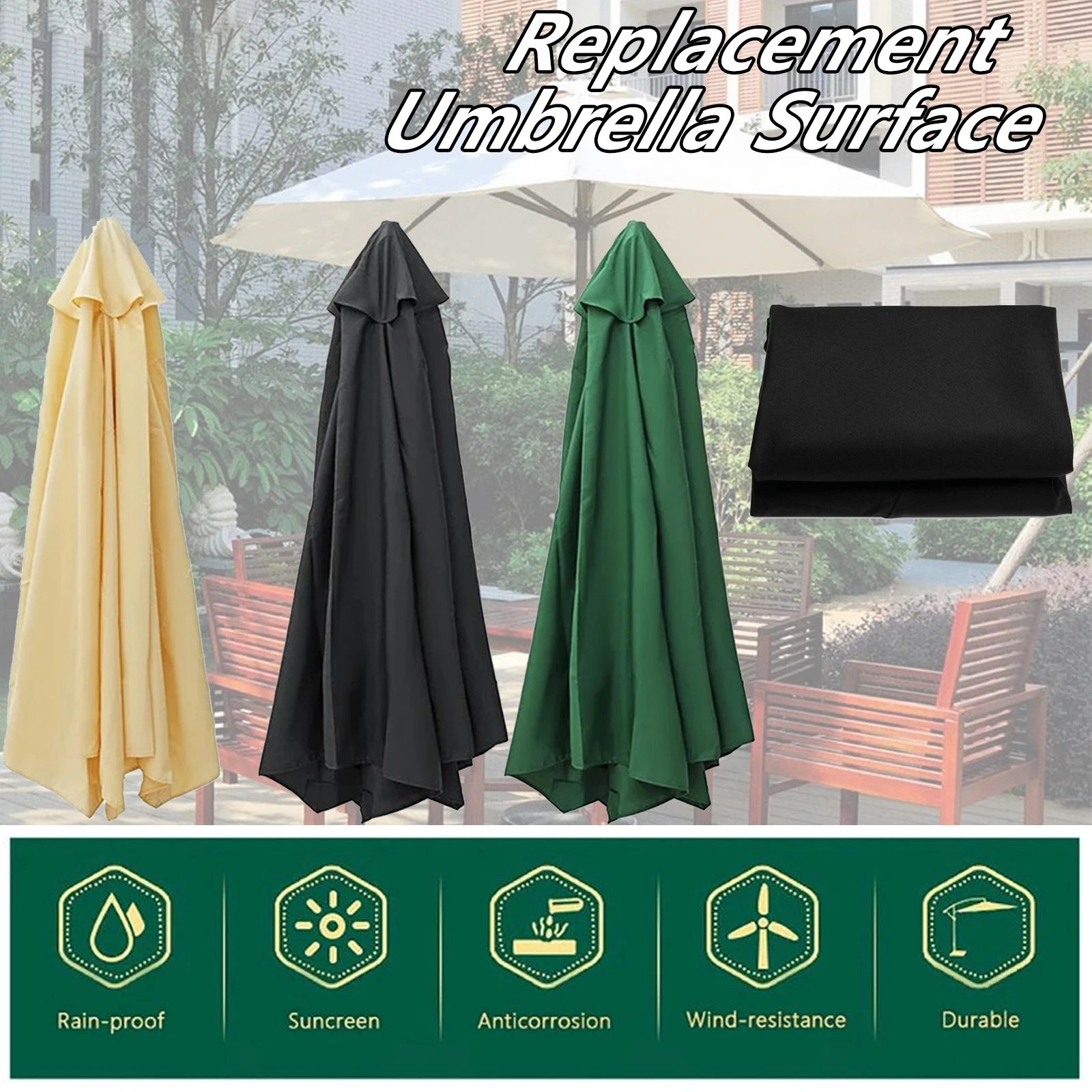 3M 8-Pole Parasol Sunshade Umbrella Cover UV Protection Waterproof Outdoor Canopy Replaceable Cloth Without Stand