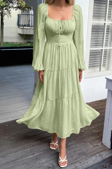 Vacation Long Sleeve Casual Long Dress for Women's Clothing Autumn Winter 2025 Female Fashion High Waist A-Line Dresses