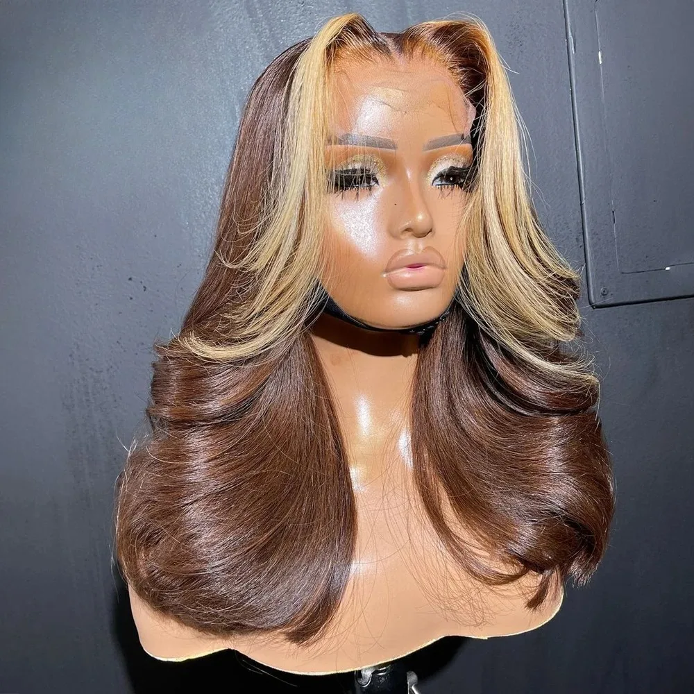 

Шоколадно-коричневый светлый парик Объемная волна Парик фронта шнурка 13X4 HD Синтетический парик фронтальной части шнурка Бесклеевой предварительно выщипанный для женщин