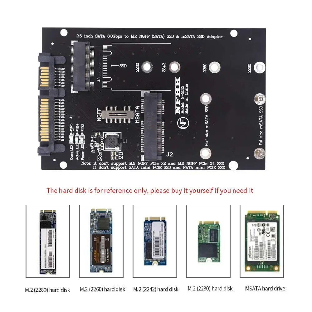 

M 2 NGFF Msata SSD To SATA 3 0 2 5 Adapter M2 PCI SSD Converter Riser Card For PC Laptop Add On Card Up To 6Gps