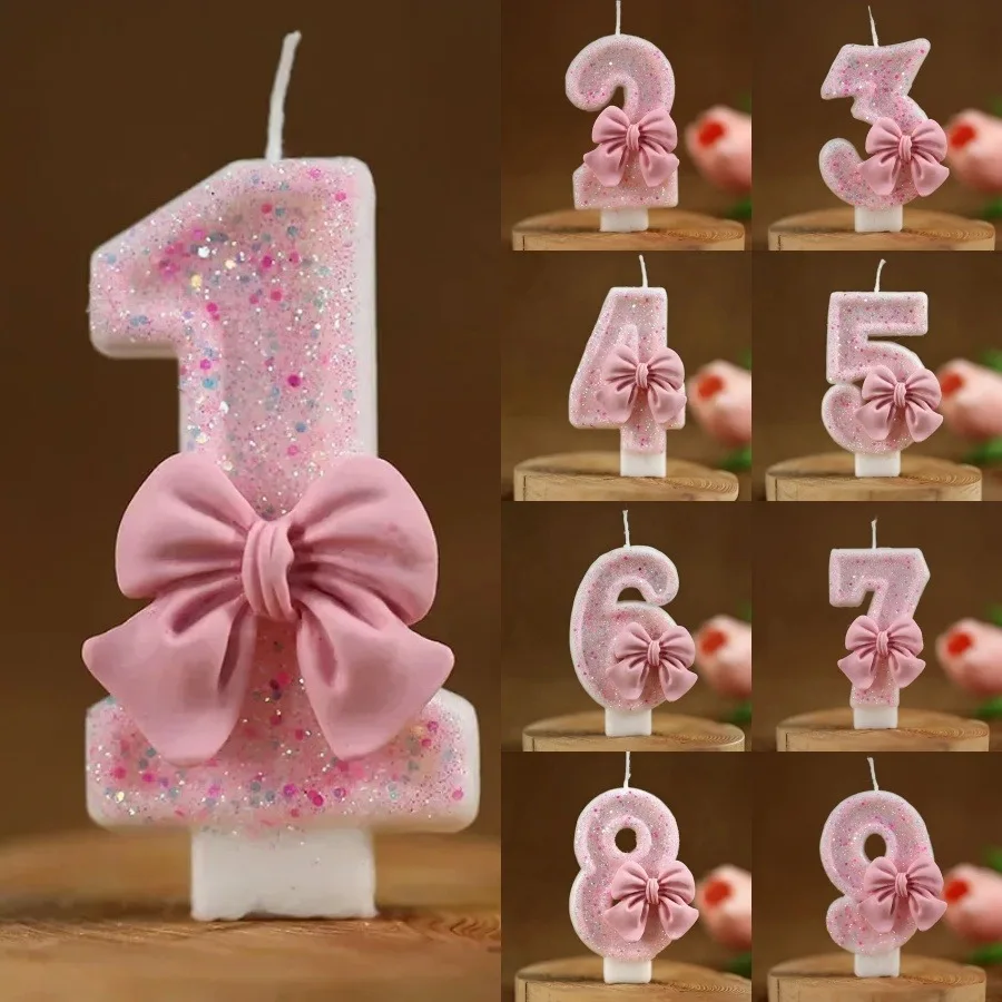 Geburtstagskerze 0-9 Rosa 3D Zahlenkerze Kreative Kerze Prinzessinnenkrone Mädchen Happy Birthday Party Dekoration