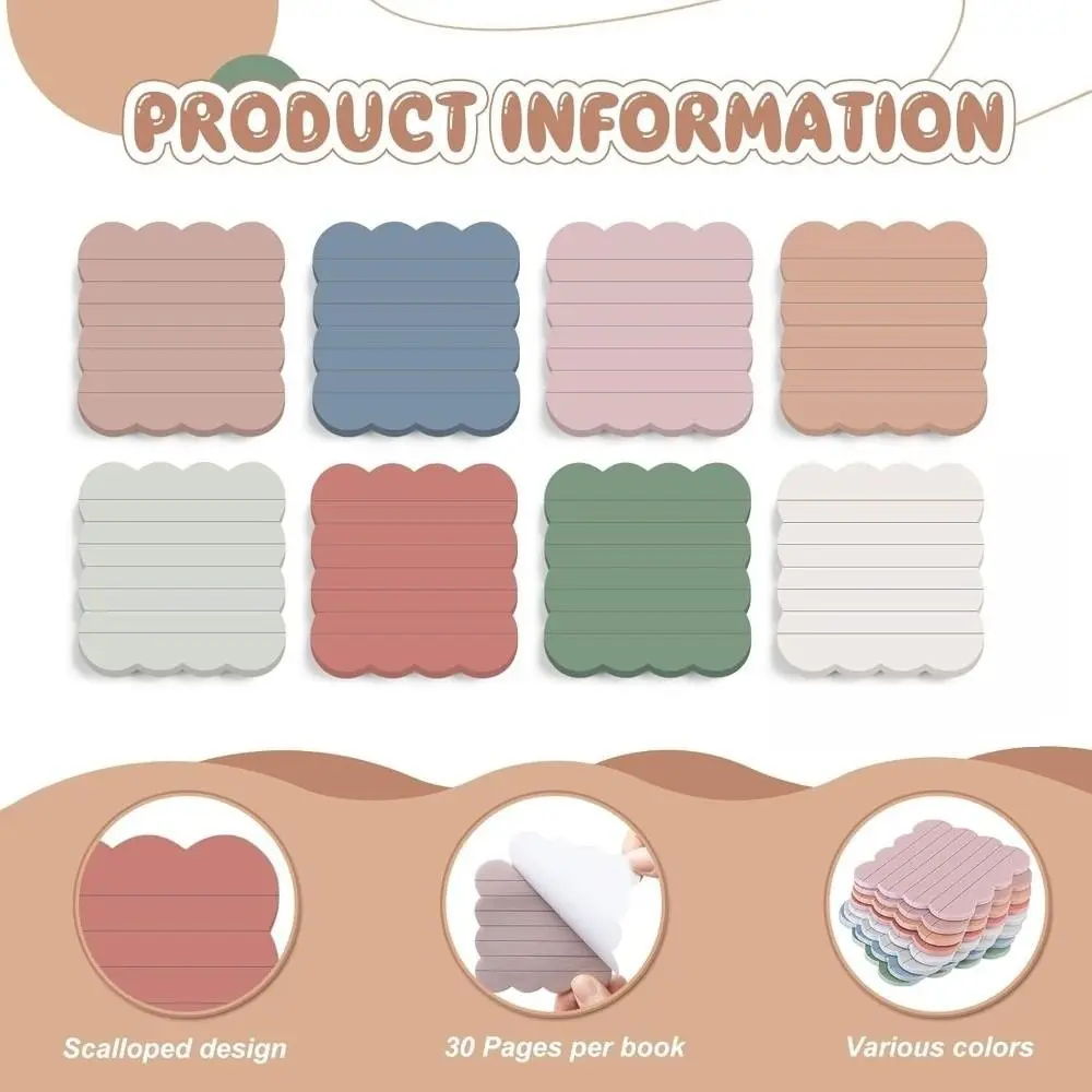 240 Sheets Self-adhesive Self Sticky Notes Adhesive Backing Vintage Colors Wavy Note Pads Wavy Edge Blank Note Pads