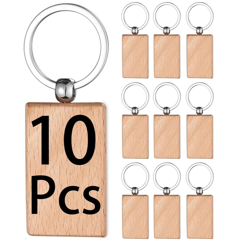 10Pcs Solid Beech Keychain Painting Diy Small Circle Square Wood Tag