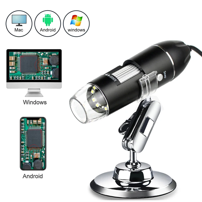 Professional USB Digital Microscope 50X to 1000X 1600X 8 LEDs  Electronic Microscope Endoscope Zoom Camera Magnifier+ Lift Stand