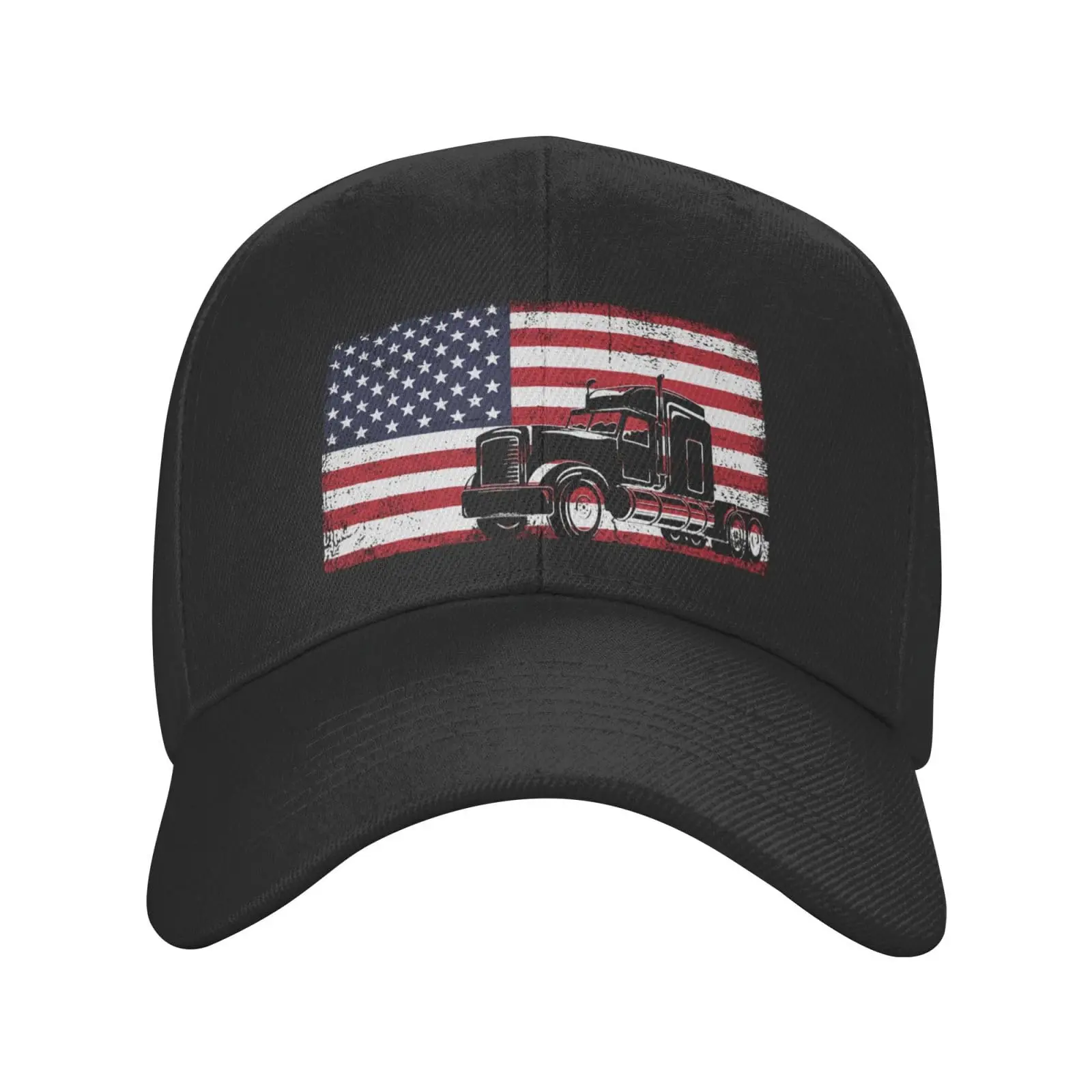 Semi Trailer Truck Driver USA American Flag Baseball Cap Adjustable Casquette hat Trucker Hats for Men and Women Black