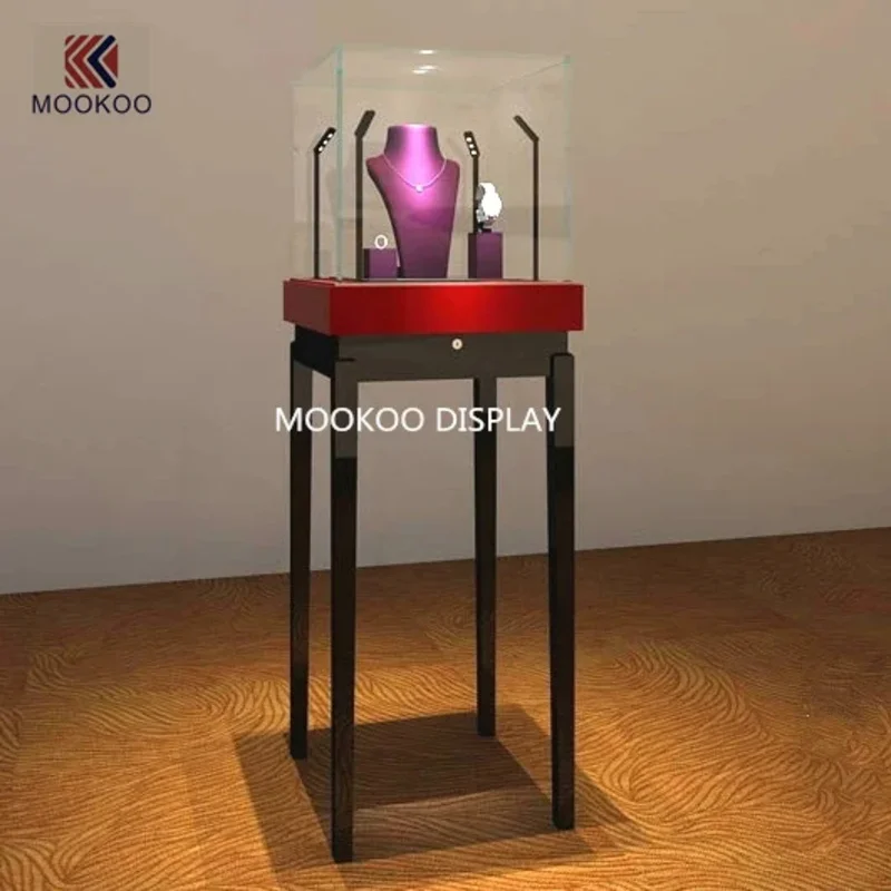 custom.Custom Trendy Stainless Steel Furniture LED Lighting Metal Lockable Jewelry Shop Showcase with Glass Display Cabinet
