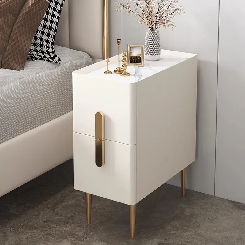 

White Minimalist Night Table Metal Nordic Modern Luxury Home Nightstands Drawers Storage Mesitas De Noche Furniture For Bedroom