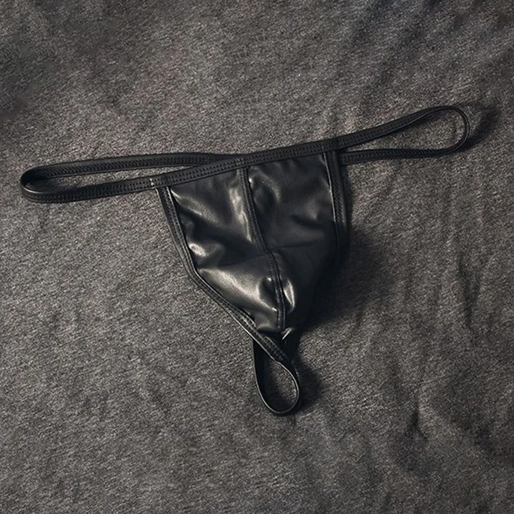 

Smooth 1*Underwear S~L T-back Underwear Bikini Wet Look Flashy G-string Low Waist Men Polyamide/Nylon Sexy Black Faux Leather