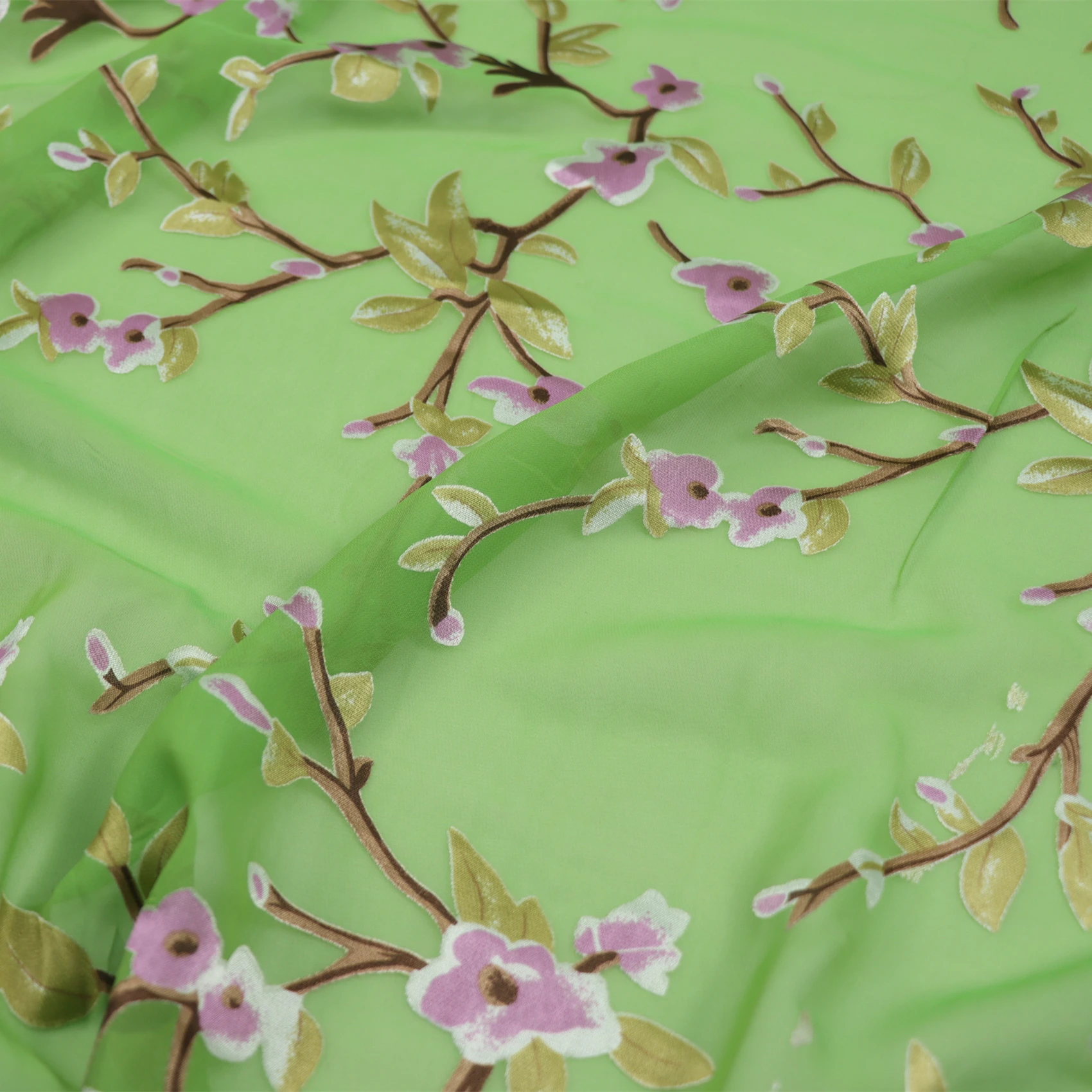 

Green Bottom Flower Silk Rotten Flower Silk Cheongsam Hanfu Dress Shirt Mulberry Silk Clothing Fabric