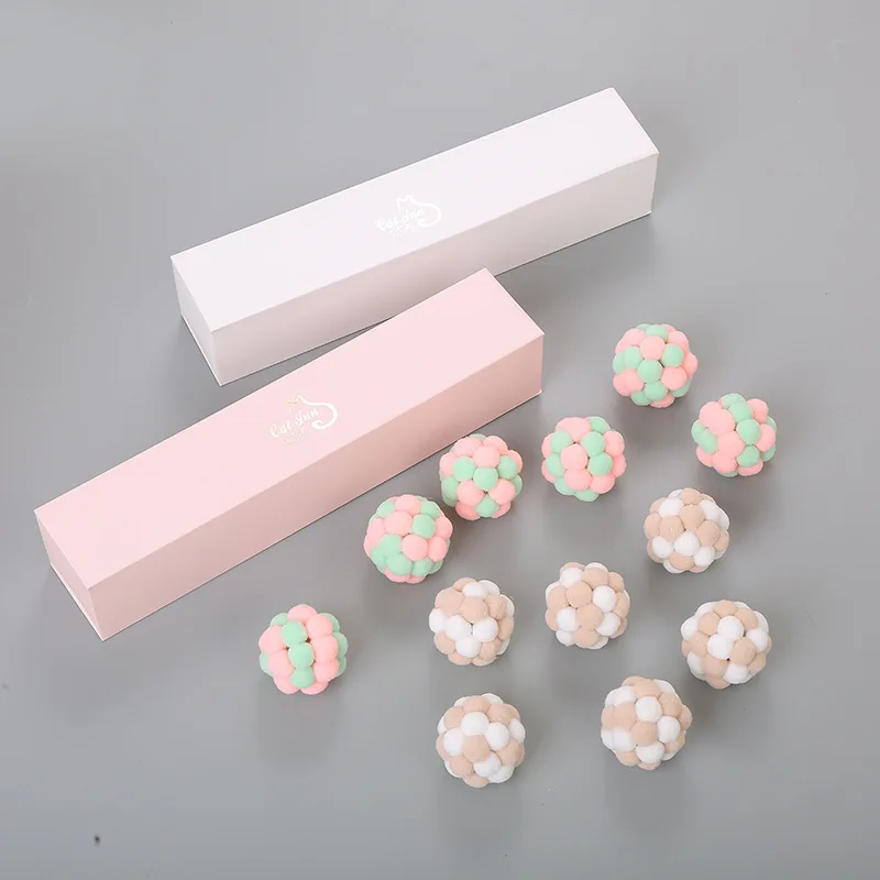 

Pet Supplies Handmade Plush Elastic Bell Ball Set Gift Box Colored Macron Cat Toy Ball Pet Toy Supplies