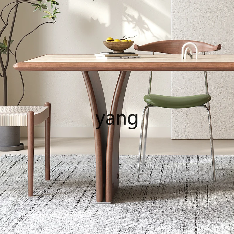 LTT black walnut solid wood antique rock slab dining table living room household dining table living room