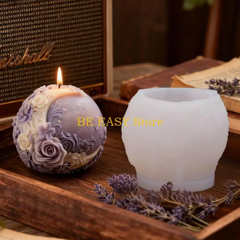 E28F Floral Moon Candle Mold,Round Candle Silicone Mold for Candle Making,Diys Resin Crafts Mold Aromatherapys Candle Mould