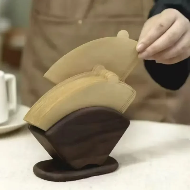 Walnut Hand-brewed Coffee Filter Paper Holder Storage Box Hand-ground Drip Filter Paper Universal For Household Cafes 3