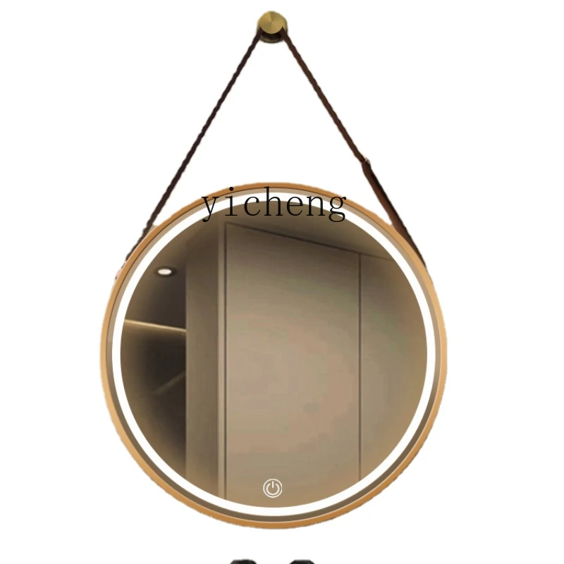 XL Toilet Bathroom Mirror Wall-Mounted Hang Rope Wall-Mounted Aluminum Alloy round Mirror