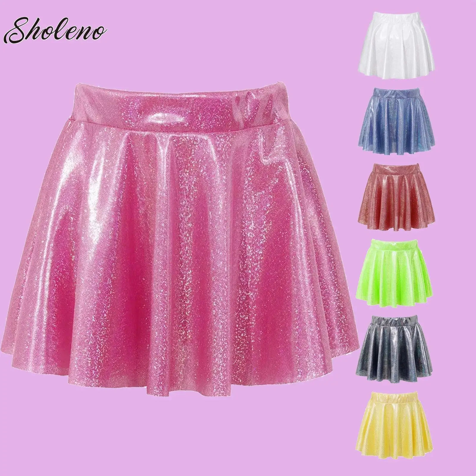 

Kids Girls Jazz Dance Mini Skirts Stage Performance Clothing Shiny Sequins Style Elastic Waistband Modern Hip Hop Dance Skirt