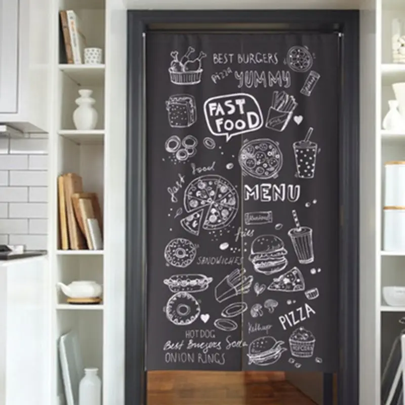VIKAMA Blackboard Food Pattern Japanese Door Curtain Noren Partition Curtain Kitchen Cafe Restaurant Home Decor