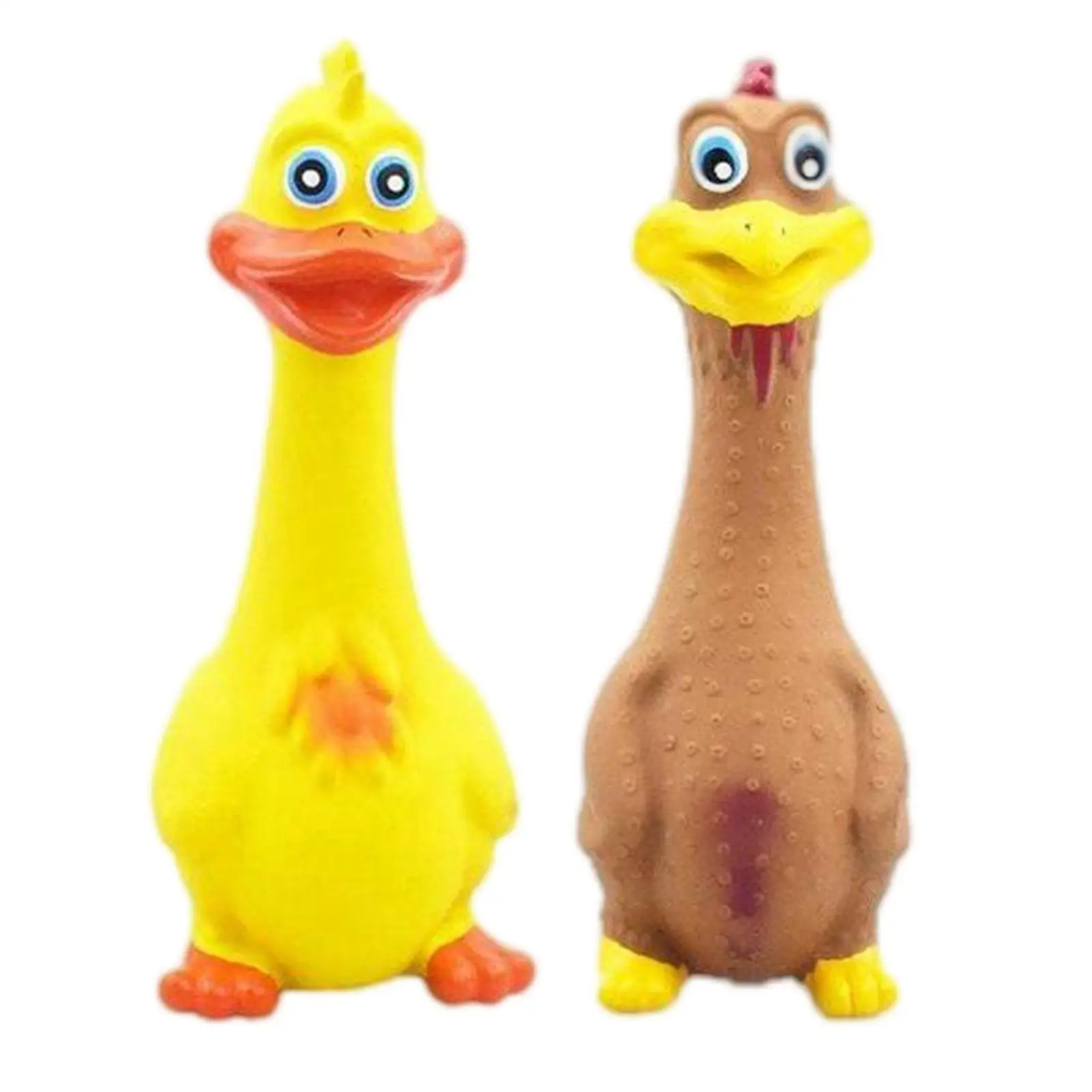 2Pcs Rubber Chicken Screaming Shrilling Puppy Chewing Yellow Brown