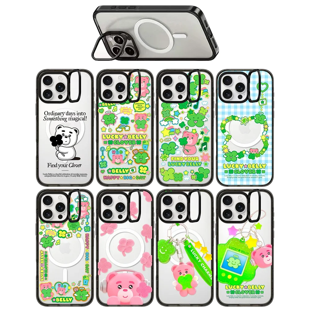 

Lucky Bear Lens Stand Acrylic Black Border IPhone 12 13 14 15 16 17 Pro Max Case - Protective IPhone Case