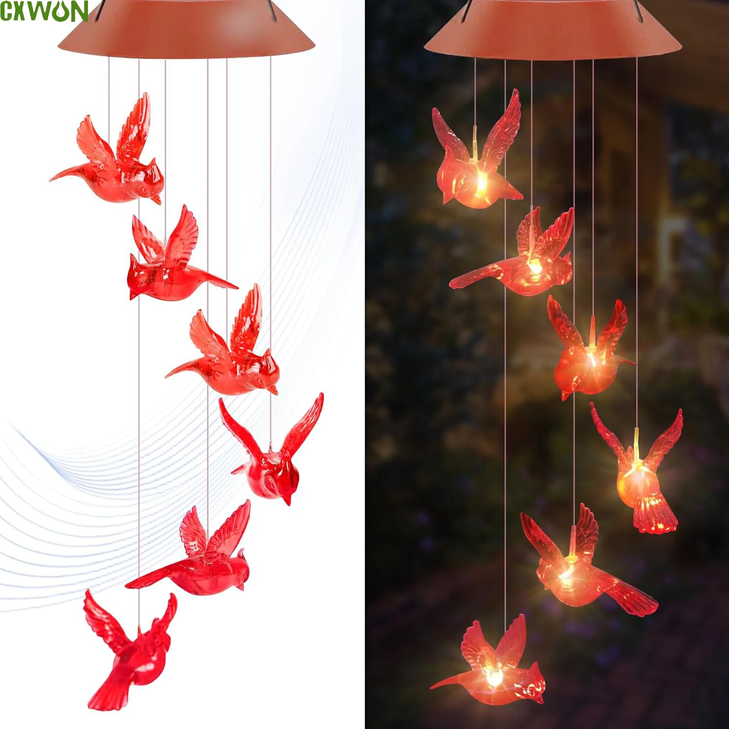 

Solar Wind Chimes Linghts Bird Wind Chimes Outside Moms Gifts Unique Cardinal Lamp for Women Red Bird Outdoor Decor Gard