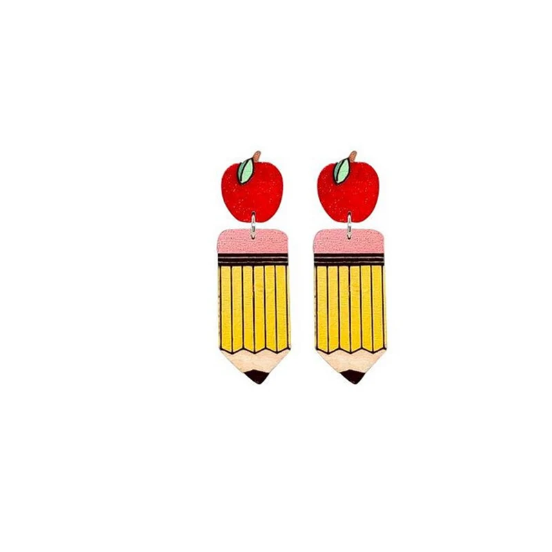 New Teacher\'s Day Earrings School Apple Pencil Ruler Earrings Teacher Student Opening of School Gradation Gift