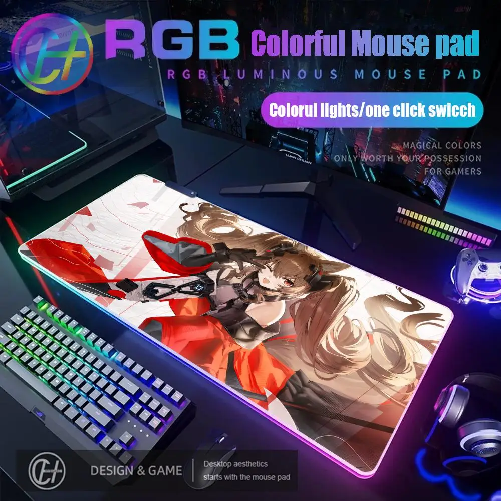 HYBXAXC Anime girl Arknights Endfield Gilberta Mouse Pad RGB Gaming Mouse Pad Desk Mat HD Gamer Large LED Light XXL 800x400mm