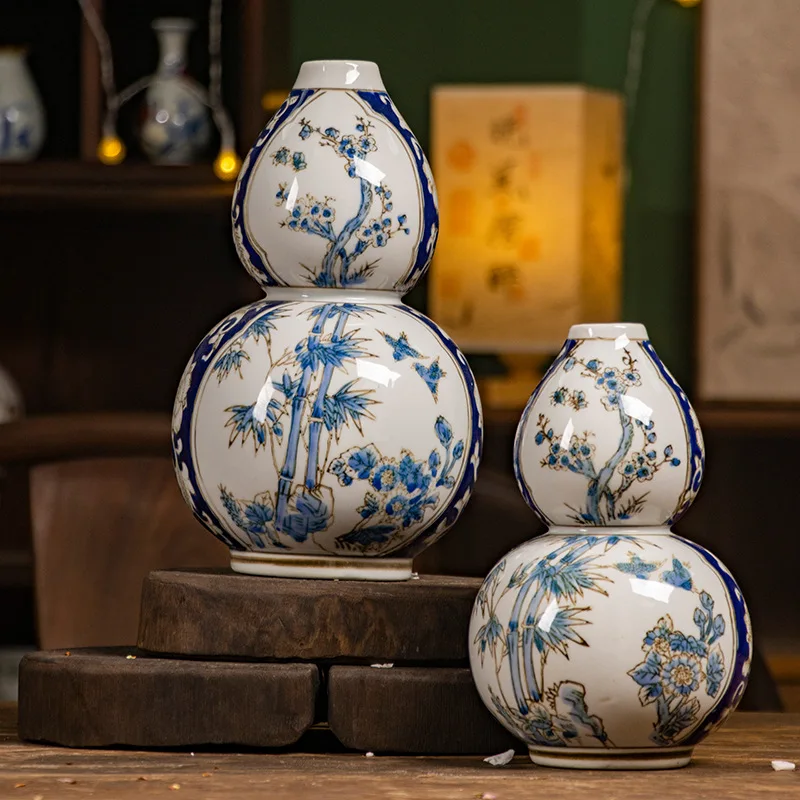 New Chinese Gourd Vase Underglaze Color Ceramic Gourd Vase Entrance Ceramic Ornament