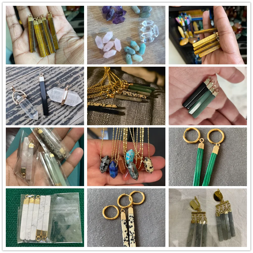 2pcs Fashion Natural Semi-precious Stone Pendant Long Strip Stone Charm DIY for Making Necklace 4x40mm Earring Jewelry Accessory