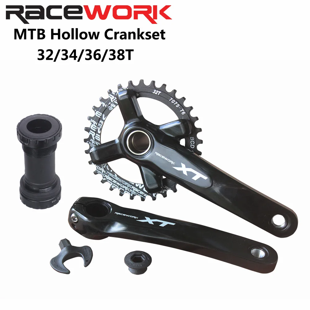 RACEWORK XT Bike Crankset 170mm175mm Aluminum Hollow Integrated Crank BCD104 Chainring 32T 34T 36T 38T Mountain Bike Crankset