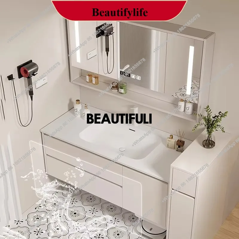 

F186 Зеркало Современный шкаф для ванной комнаты Светодиодное освещение Белый туалет Макияж Ванная комната Туалет Экономия места Дерево Meuble Salle De Bain Мебель