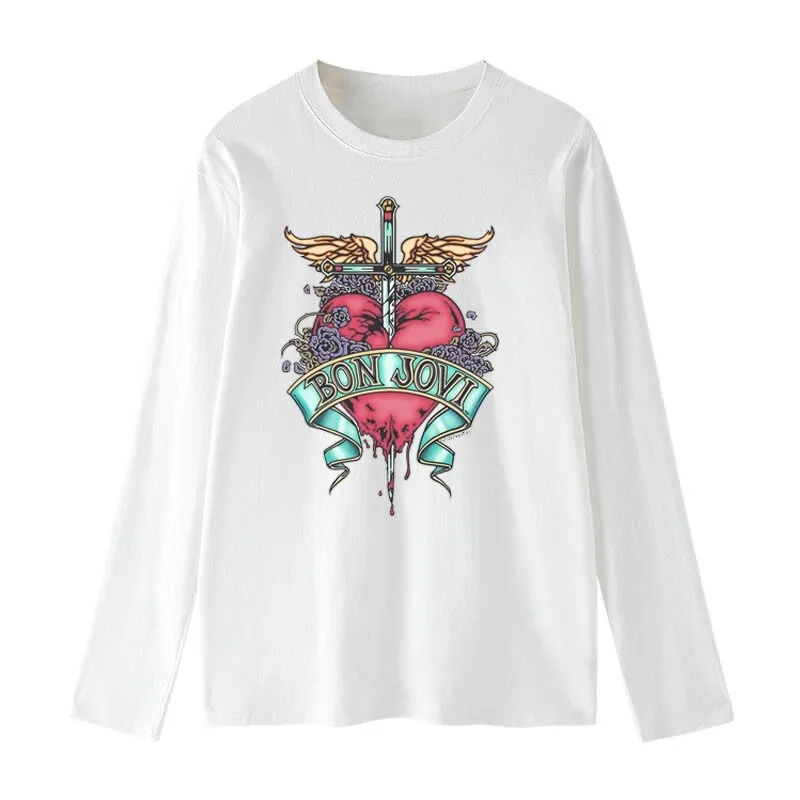 جديد ريترو ثلاثية الأبعاد مطبوعة بون جوفي روك باند الرياضة الاتجاه الخريف والشتاء الرجال والفتيات تي شيرت الشارع الاتجاه