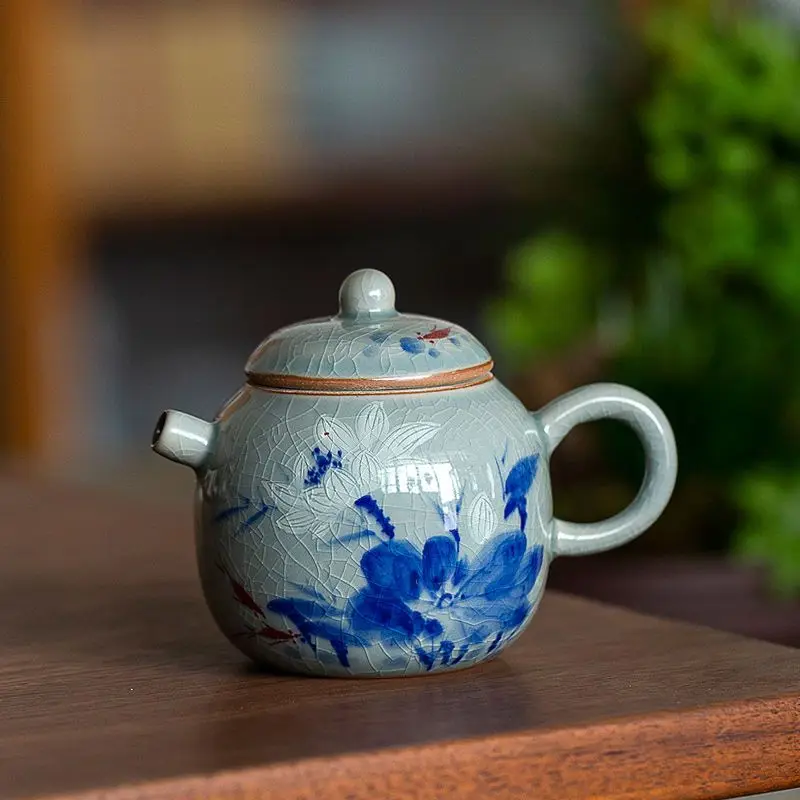 

Чайник из керамики ручной росписи с узором «ледяная трещина», роскошный, с фильтром, для домашнего чаепития в стиле Кунг-фу