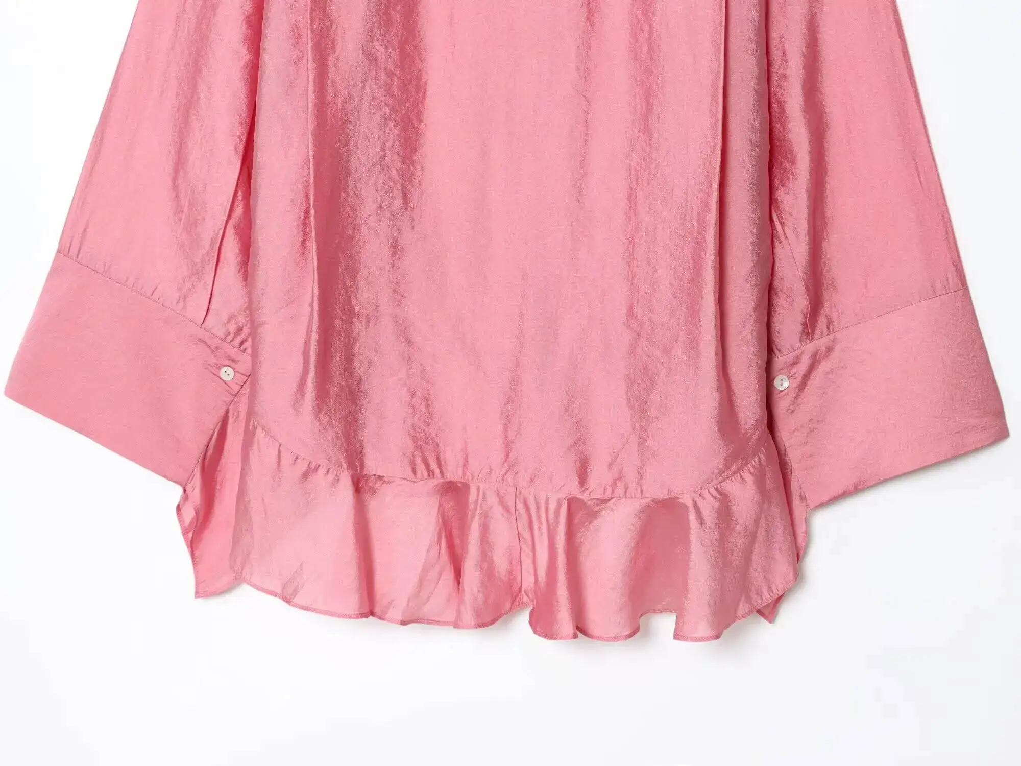 European American Style Autumn New Women's Clothing Gentle And Fashionable Pink Ruffled Shirt Top